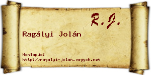 Ragályi Jolán névjegykártya